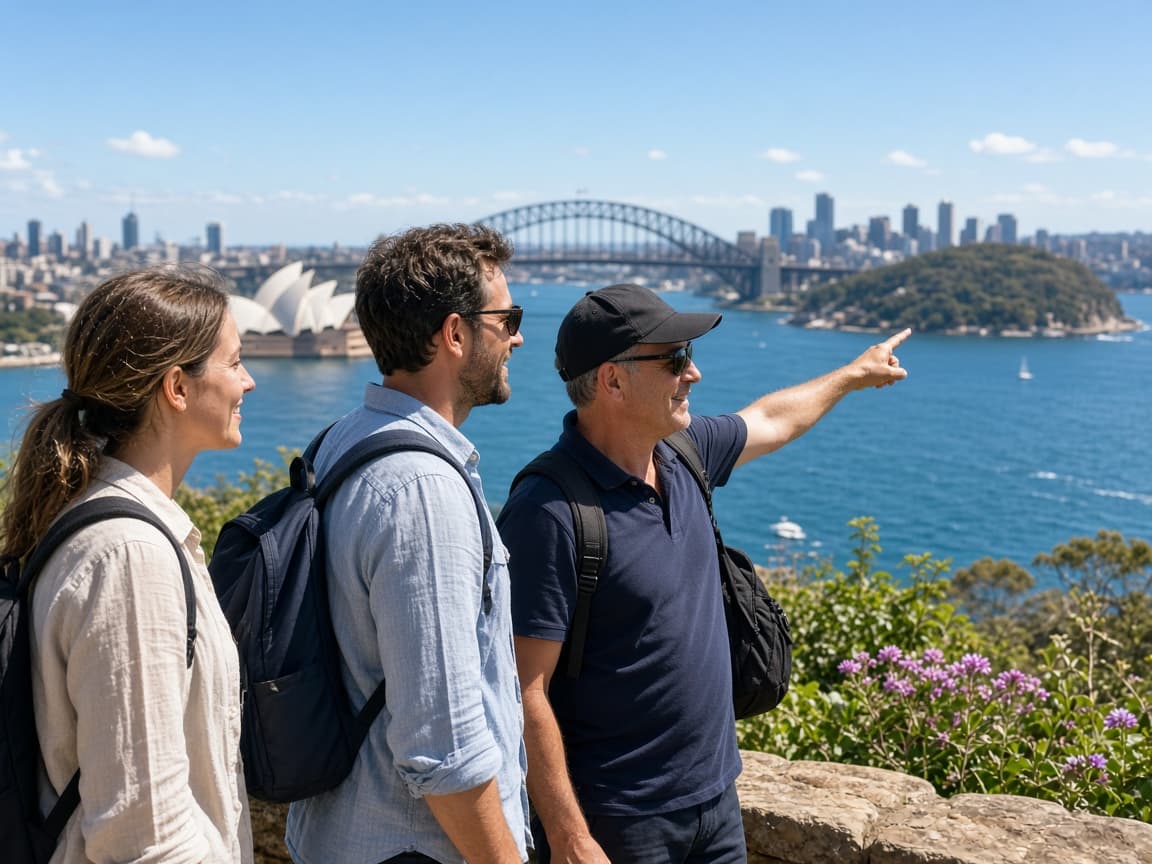 A private tour group looking out over Sydney Harbour